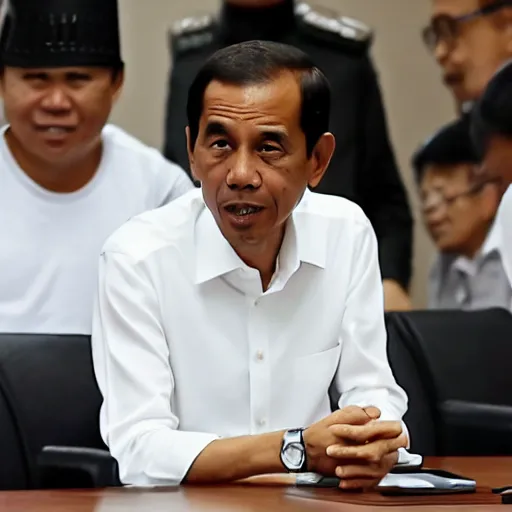 Image similar to Jokowi showing off wearing gshock watch in a meeting, photorealistic