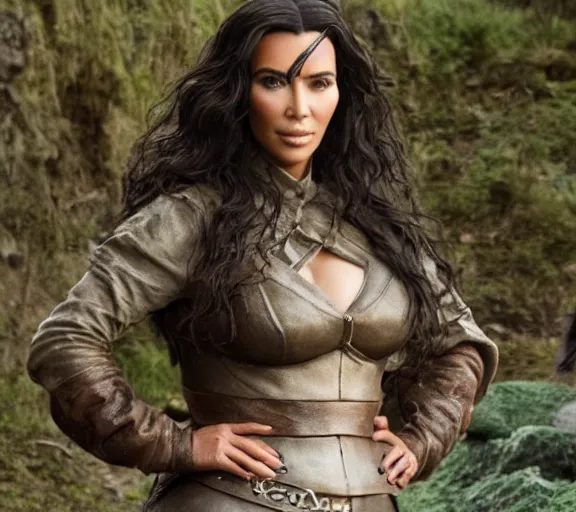 Image similar to a movie still of kim kardashian in the movie the hobbit