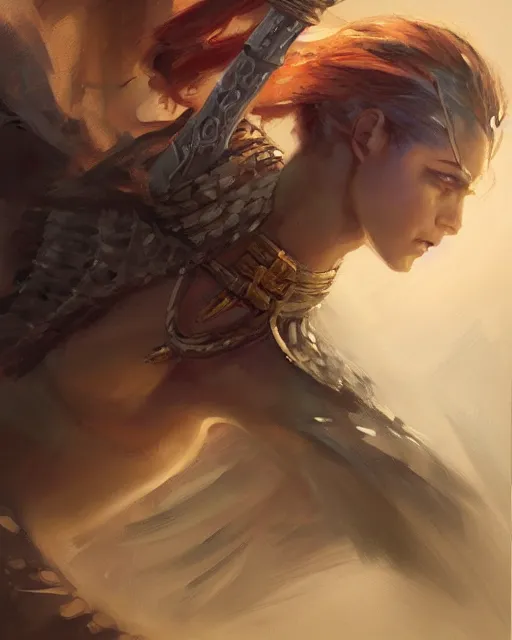 Prompt: Oil painting of a human warrior, fantasy character art, D&D, Magic The Gathering, by Charlie Bowater, Craig Mullins, centered, 8k, sharp focus