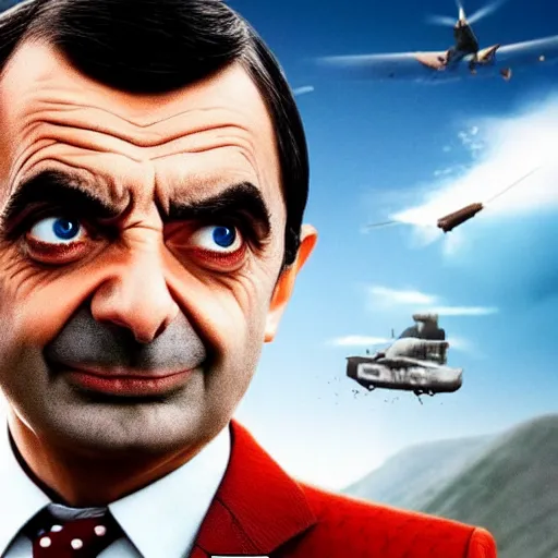 Prompt: mr bean as epic war hero, movie poster, 8 k hd,