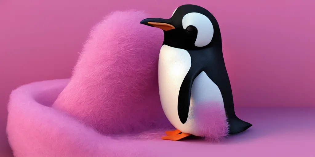 Prompt: cute realistic penguin sitting in an pink fluffy bed, unreal 5, DAZ, hyperrealistic, octane render, cosplay, RPG portrait, dynamic lighting, intricate detail, summer vibrancy, cinematic