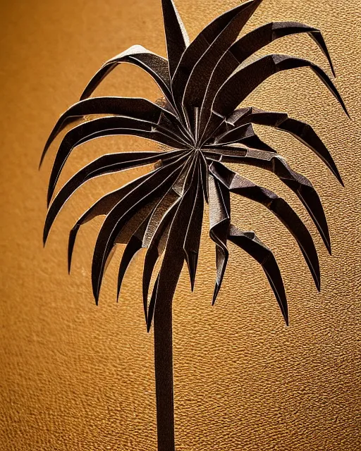 Prompt: an origami a palm tree by akira yoshizawa, realistic, very detailed, complex, intricate, studio lighting, bokeh, sigma 5 0 mm f 1. 4