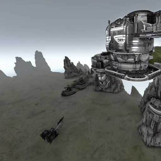 Prompt: scifi imperial base perched on cliffs