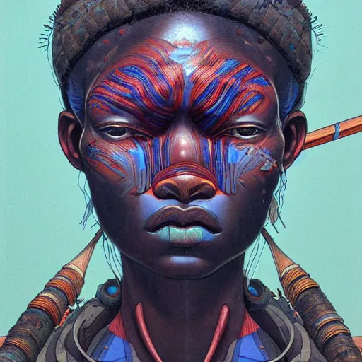 Prompt: citizen portrait soft light painted by james jean and katsuhiro otomo and erik jones, inspired by african tribal seven samurai, smooth face feature, intricate oil painting, high detail illustration, sharp high detail, manga and anime 1 9 9 9