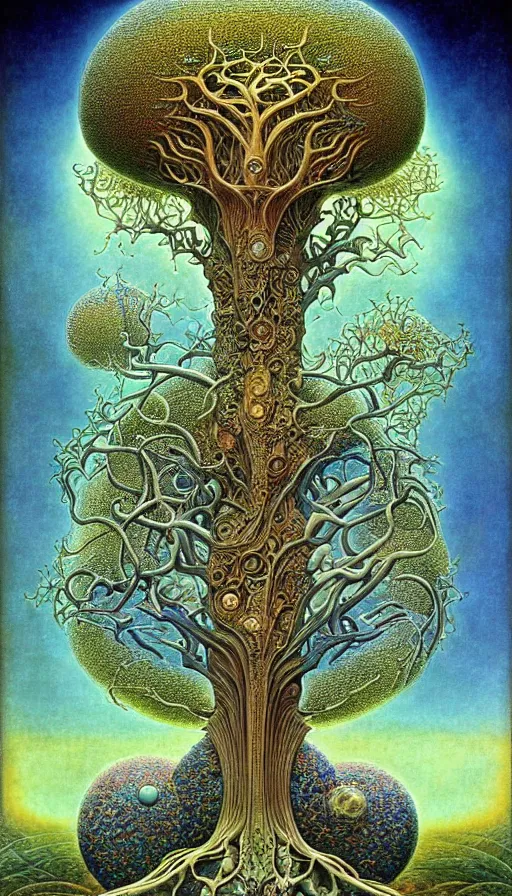 Image similar to tree of life by roger dean and andrew ferez, art forms of nature by ernst haeckel, divine chaos engine, symbolist, visionary, art nouveau, botanical fractal structures, organic, detailed, realistic, surreality