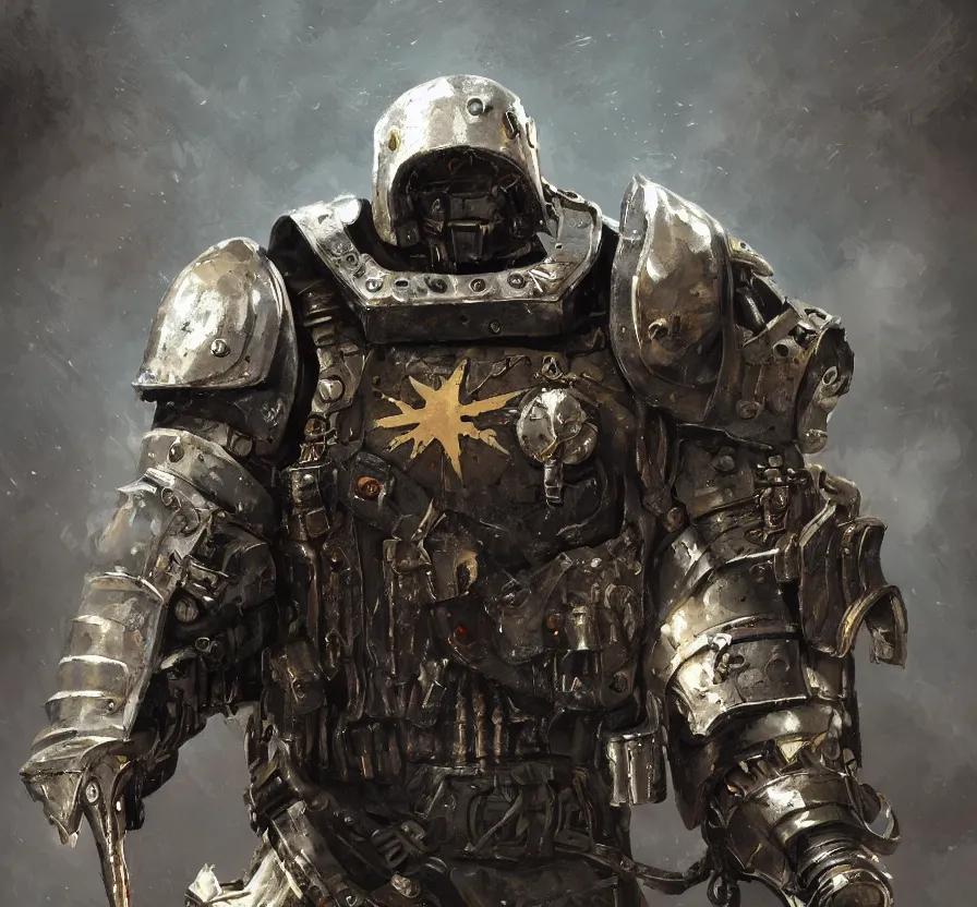 Image similar to wolfenstein dark metal armor, acrilic paint, brush paint, heavenly atmosphere, paint, ultra detailed, beautiful image, resolution, artstation