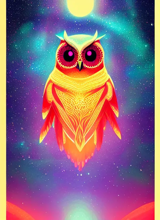 Image similar to symmetry!! product render poster vivid colors divine proportion owl, starry sky, glowing fog intricate, elegant, highly detailed, digital painting, artstation, concept art, smooth, sharp focus, illustration,