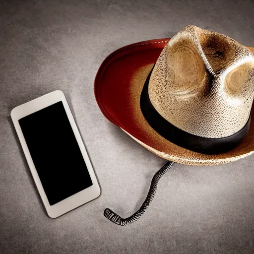 Prompt: phone with a cowboy hat