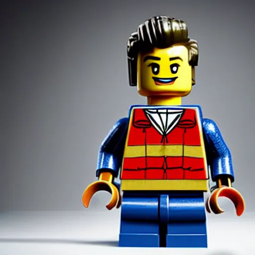 Image similar to hugh jackman as the host of lego masters, fashion photo,