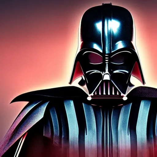 Image similar to A realistic photo with a mixture of Darth Vader and Batman, hyper-realistic, 8K HDR, sunset.