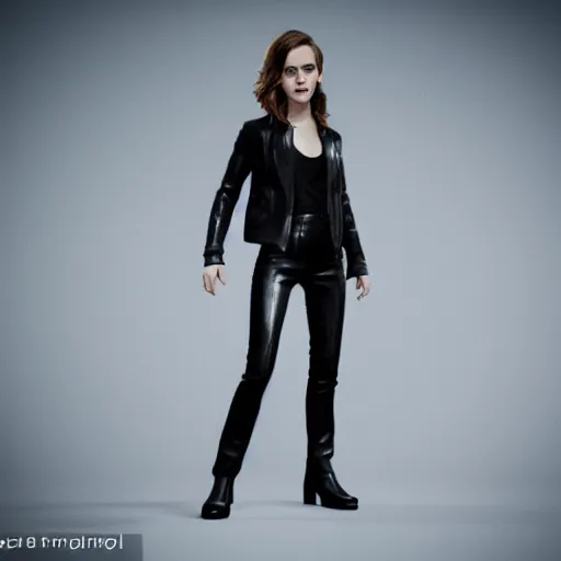 Prompt: Emma Watson in a black leather suit, octane render