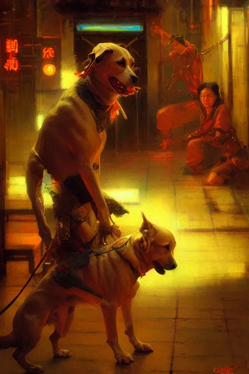 Prompt: dog, wuxia, neon light, painting by gaston bussiere, craig mullins, j. c. leyendecker