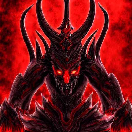 Prompt: epic chthonic ancient warrior black veins red demonic eyes, red smoke on the background by Boris Valejio, high detailed digital art