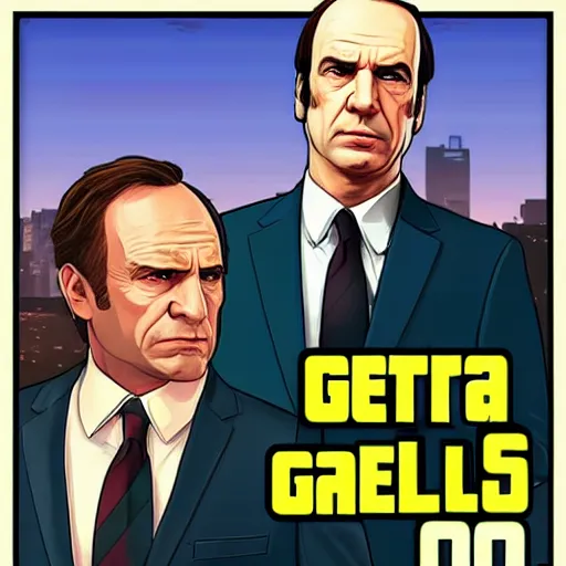 Image similar to GTA V cover art based on Better Call Saul, starring Saul Goodman, Bob Odenkirk