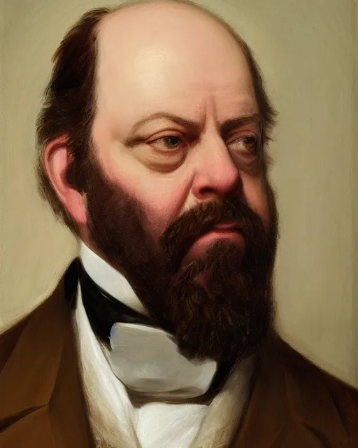 Prompt: facial portrait of paul giamatti portraying united states president james garfield, oil on canvas by william sidney mount, 1 8 6 8, trending on artstation