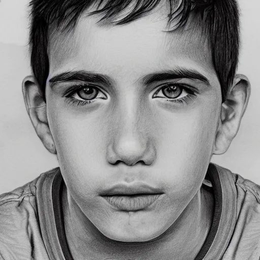 Prompt: handsome man, face, age 1 0, pencil drawing, detailed lineart
