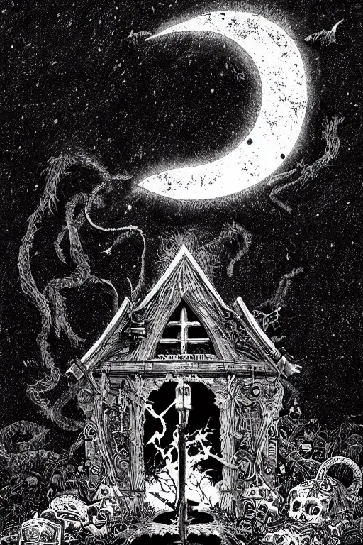 Image similar to lost soul ghost, night sky, highly detailed ink illustration of a forgotten cemetery, b & w clean shaped illustration by kim jung gi, ric estrada, ron english and eiichiro oda