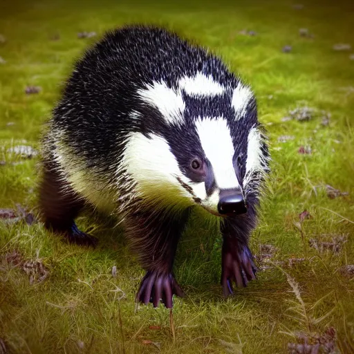 Prompt: a friendly badger walking towards the camera, he‘s wearing a red neckerchief, white background, clean digital render