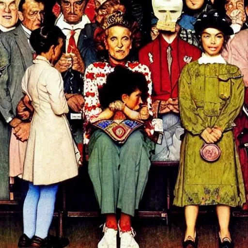 Image similar to Maximalist queen of a fictional ethnicity. Norman Rockwell painting.