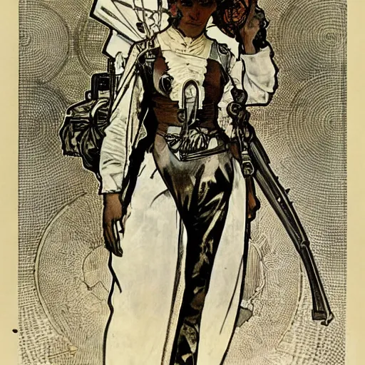 Prompt: portraits of cyborg soldiers, by Alphonse Mucha