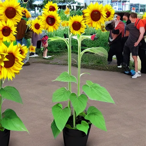 Prompt: plants! vs zombies sunflower!! as a tobacco!! salesman cory arcangel