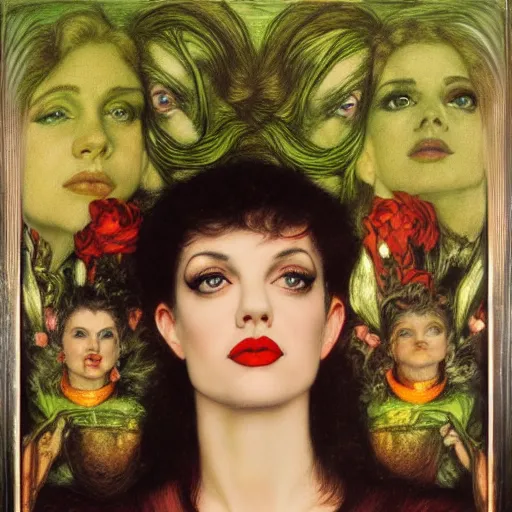 Image similar to portrait of a hybrid of a hybrid of judy garland and angelina jolie and a hybrid of liza minelli and britney spears, holman hunt, john william waterhouse, kilian eng, rosetti, john everett millais, william holman hunt, 4 k