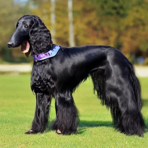 Prompt: Afghan Hound crossbreed with Curly coated retriever, photo