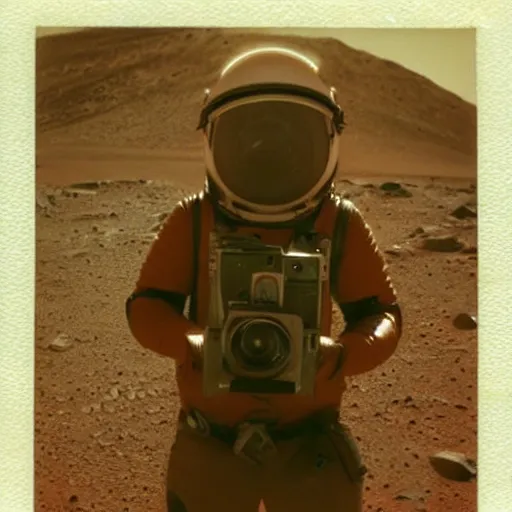 Image similar to selfie taken on mars before alien attack, polaroid, dust and scratches, sharp