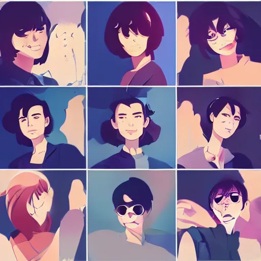 Prompt: grid of smiling faces, clean cel shaded vector art. shutterstock. behance hd by lois van baarle, artgerm, helen huang, by makoto shinkai and ilya kuvshinov, rossdraws, illustration