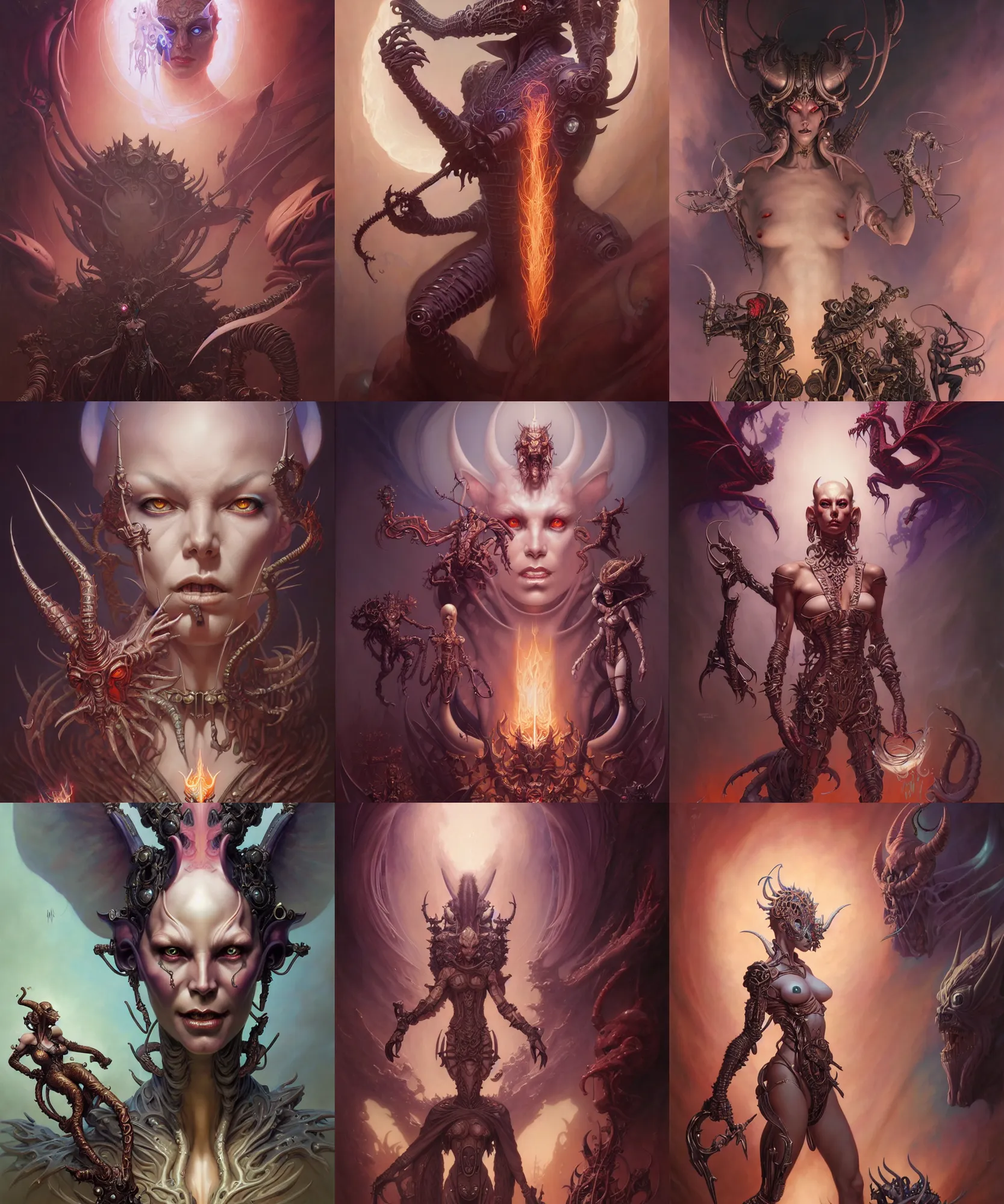 Image similar to beautiful evil fantasy character portrait, ultra realistic, demon, wide angle, intricate details, the fifth element artifacts, highly detailed by peter mohrbacher, hajime sorayama, wayne barlowe, boris vallejo, aaron horkey, gaston bussiere, craig mullins