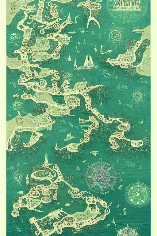 Prompt: a poster with a map on it, poster art by victo ngai, behance contest winner, environmental art, lovecraftian, intricate, infographic, marginalia, unreal engine, epic