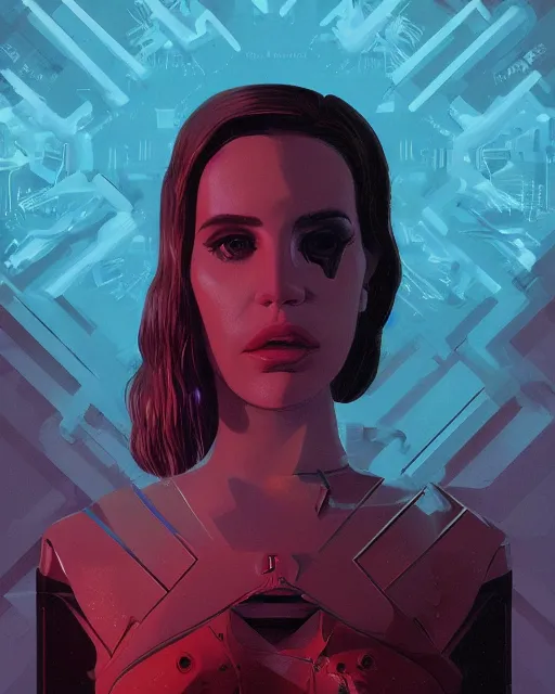 Prompt: portrait of Lana Del Rey as a cyborg. intricate abstract. intricate artwork. by Tooth Wu, wlop, beeple, dan mumford. mulholland drive by david lynch, dune by david lynch, octane render, trending on artstation, greg rutkowski, alex ross. very coherent symmetrical artwork. cinematic, hyper realism, high detail, octane render, 8k, iridescent accents