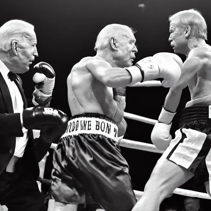 Image similar to boxing match of joe biden and donald trump, b & w detailed sharp photo