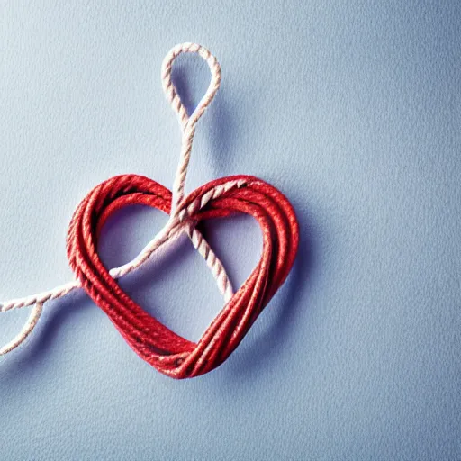 Image similar to watercolor rope tied in a knot shaped like a heart, white background