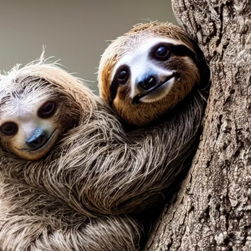 Image similar to a sloth hugging his turtle friend