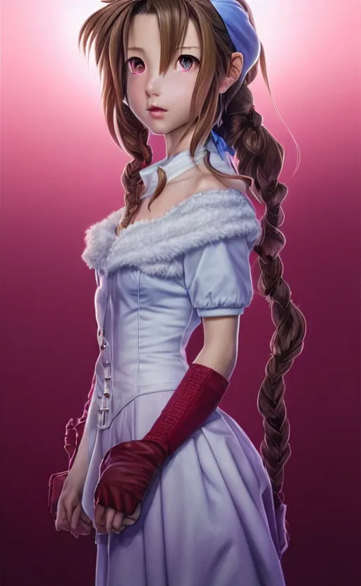 Image similar to aerith gainsborough as a character in the movie fargo. beautiful shadowing, 3 d shadowing, reflective surfaces, illustrated completely, 8 k beautifully detailed pencil illustration, extremely hyper - detailed pencil illustration, intricate, epic composition, very very kawaii, masterpiece, bold complimentary colors. stunning masterfully illustrated by artgerm and range murata.