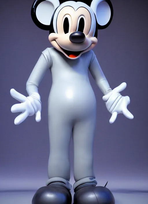 Image similar to stylized shiny latex rubber leather statue full body cosmic eldritch horror made of marble of disney character mickey mouse, perfect symmetrical body, perfect symmetrical face, hyper realistic, hyper detailed, by johannen voss, by michelangelo, octane render, blender, 8 k, displayed in pure white studio room