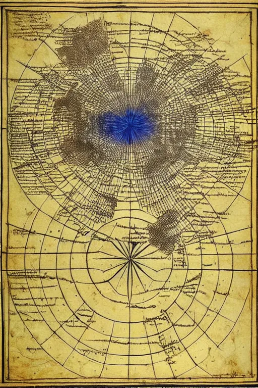 Prompt: map of the elemental planes, astral plane, by leonardo da vinci, blueprint page