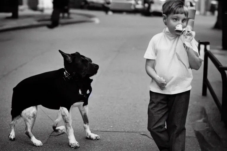 Prompt: Photograph of Brian From the cartoon Family Guy as areal dog. by Henri Cartier-Bresson,Tri-X ISO 400 film, 50mm F1. 2 Noctilux lens, shutter speed 1/125