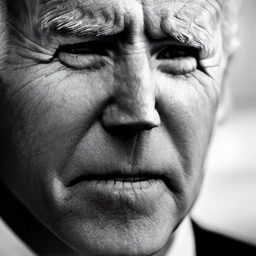 Image similar to Highly detailed close-up photograph of President Joe Biden’s face, slight smirk, single tear rolling down his cheek, photography by Steve McCurry, backlit