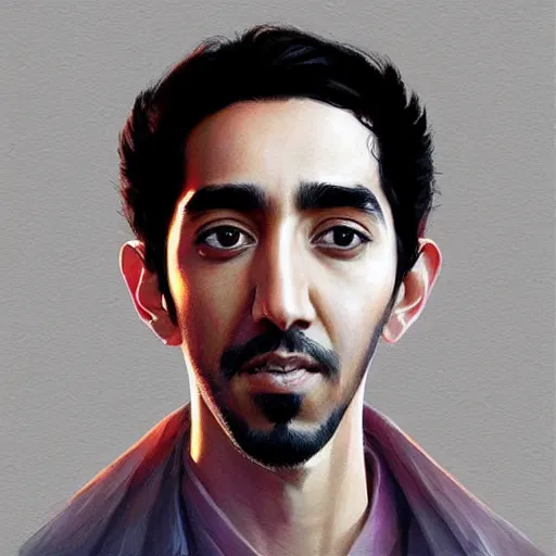 Image similar to “Portrait of Dev Patel by Greg Rutkowski, young, attractive, highly detailed portrait, scifi, digital painting, artstation, concept art, smooth, sharp foccus ilustration, Artstation HQ”