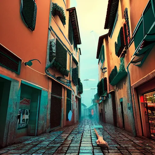 Image similar to cyberpunk italy, photo realism