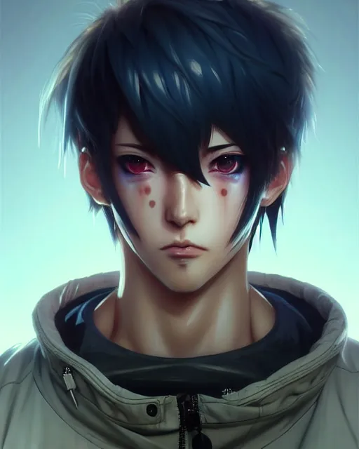 Image similar to portrait Anime Brutal Guy prosthetic cloudpunk sharp fine-face, pretty face, realistic shaded Perfect face, fine details. Anime. Cloudpunk clouds realistic shaded lighting by katsuhiro otomo ghost-in-the-shell, magali villeneuve, artgerm, rutkowski Jeremy Lipkin and Giuseppe Dangelico Pino and Michael Garmash and Rob Rey