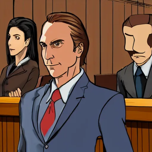 Image similar to Saul Goodman and Phoenix Wright in court