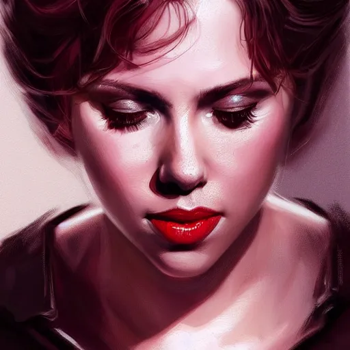 Image similar to scarface played by scarlett johansson, face portrait, hd shot, digital portrait, elegant, beautiful, fantasy art, artstation, comic style, by artgerm, guy denning, jakub rozalski, magali villeneuve and charlie bowater