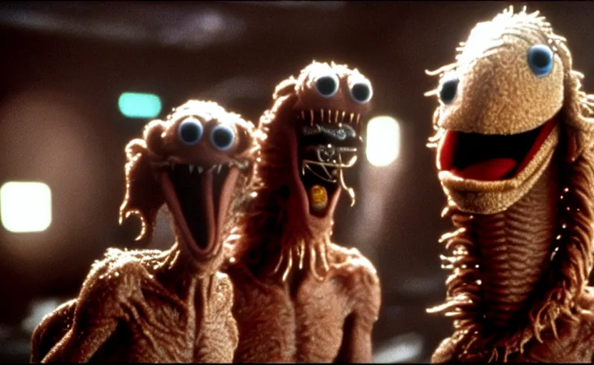 Image similar to vfx film ridley scott's aliens except everything is muppets