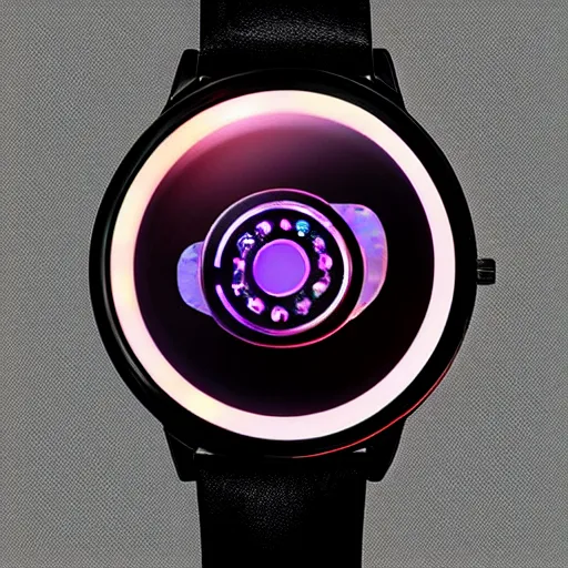 Image similar to a watch with a glowing portal to another dimension instead of a face