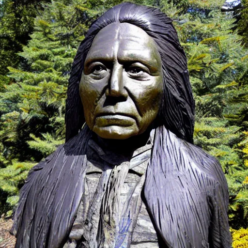 Prompt: metal sculpture of chief seattle