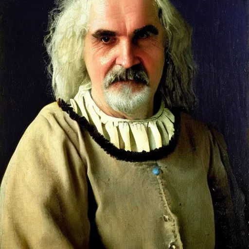 Prompt: detailed portrait of billy connolly as an 1890s milkmaid painted by vermeer