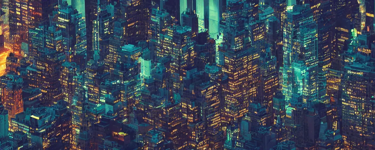 Image similar to ''photorealistic stablishing shot of futuristic new york city, at night with neon signs, shot in imax camera with anamorphic 4 0 mm lens by denis villeneuve''